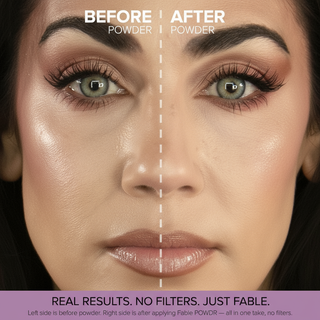 Before and after using Fable POWDR setting powder with no filter